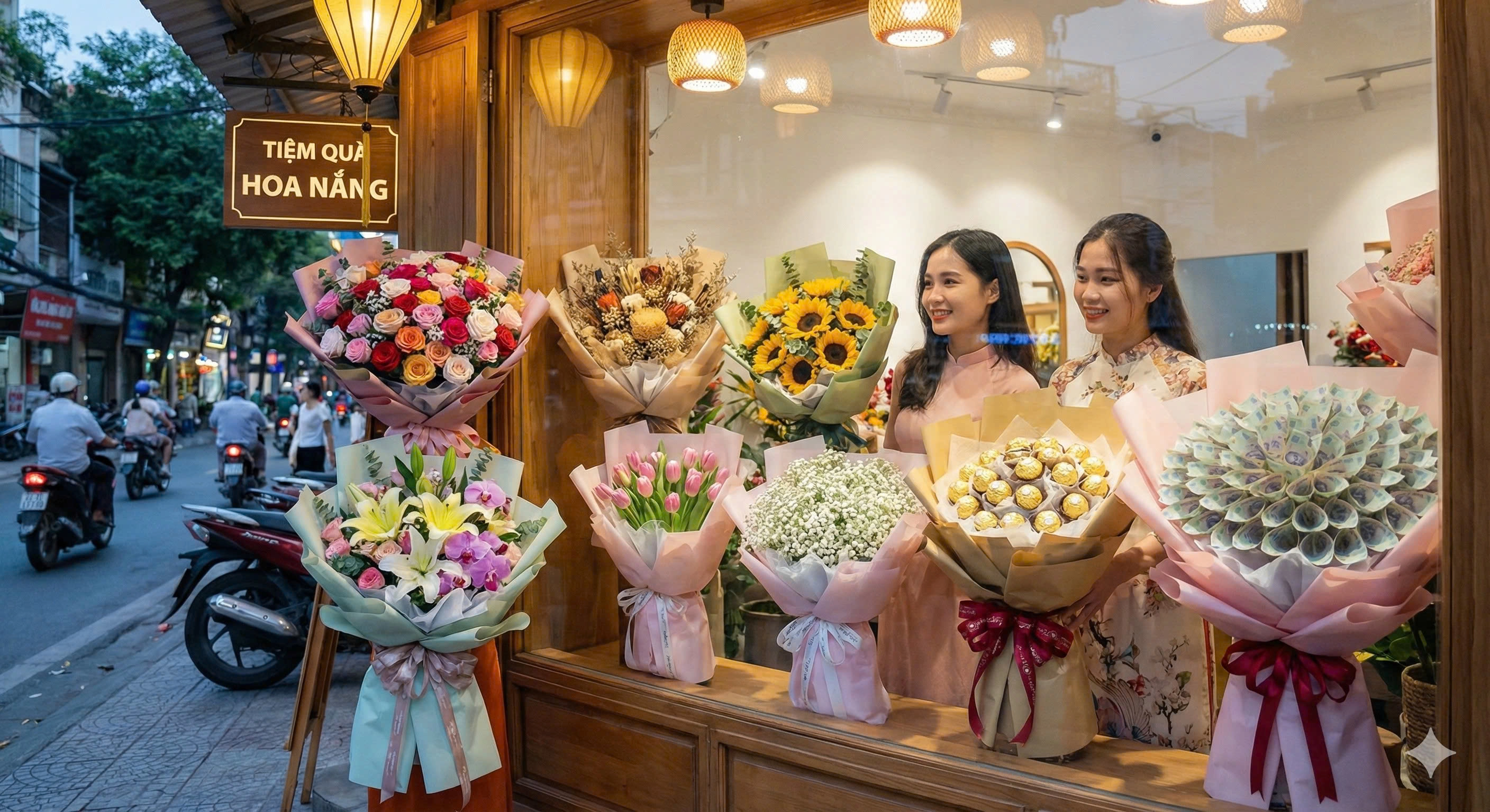 我们与胡志明市多个优质花艺工作室长期合作，所以方便你订花送花